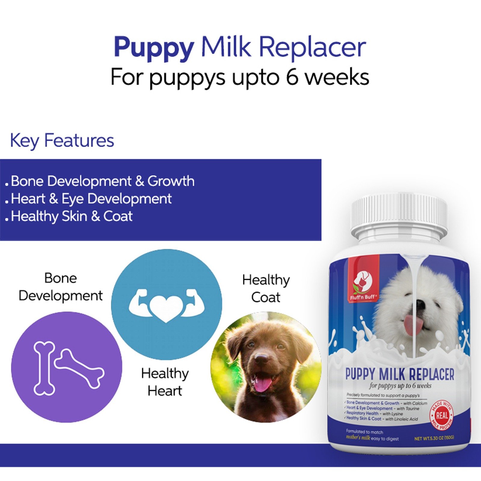 Fluff n Buff Puppy Milk Replacer - 150 Gram - Pet Mart