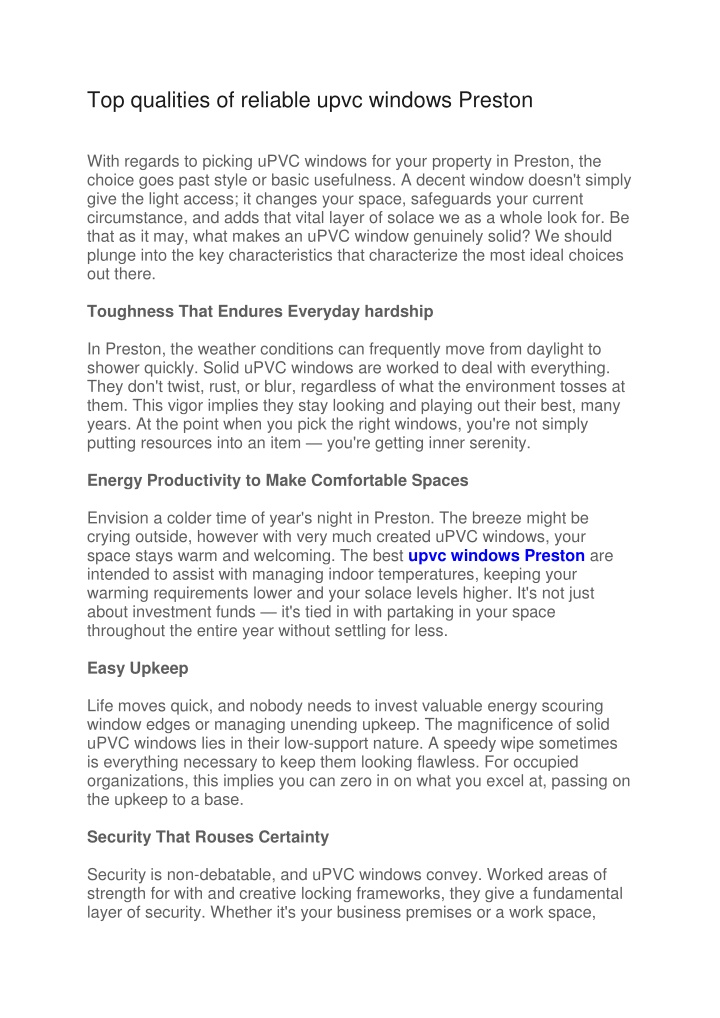PPT - Top qualities of reliable upvc windows Preston PowerPoint Presentation - ID:13807087