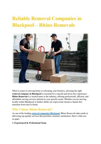 Reliable Removal Companies in Blackpool – Rhino Removals