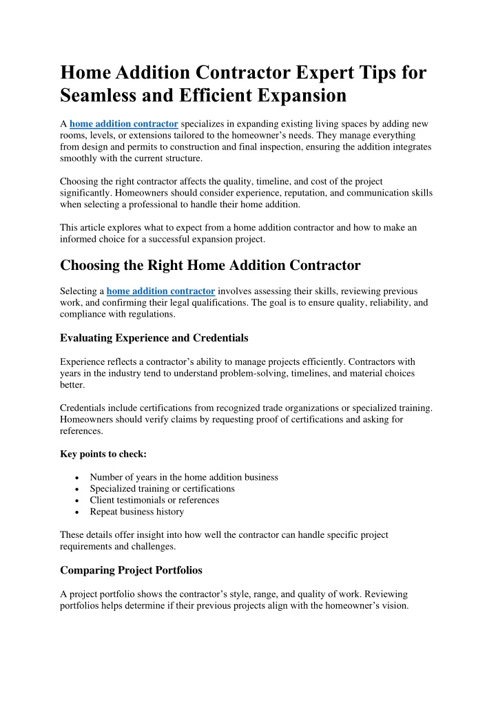 PPT - Home Addition Contractor Expert Tips for Seamless and Efficient Expansion PowerPoint Presentation - ID:14170908