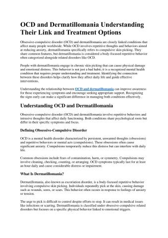 OCD and Dermatillomania Understanding Their Link and Treatment Options